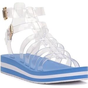 NWT Jessica Simpson Bimala Platform Sandals in Blue and White Size 5